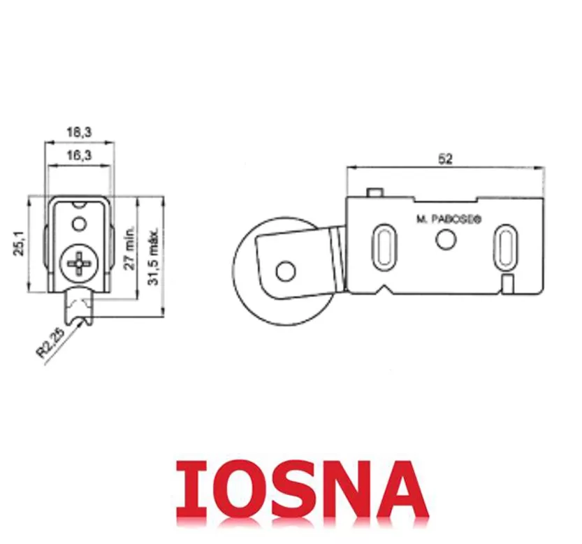 Rueda Pabose GT 25/2 C Graduable para Corredera de Aluminio 25 kg