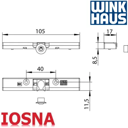 Clip retenedor BK marca Clip retenedor Winkhaus BK SL PVC aluminio - 105 mm eje 13 mm