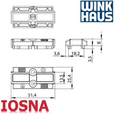 Cerradero Winkhaus OF 152 SL aluminio - Pasador 51,4 mm eje 6 mm