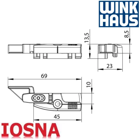Cerradero Winkhaus SBA.K.161 Derecho PVC - 69 mm eje 6,5 mm