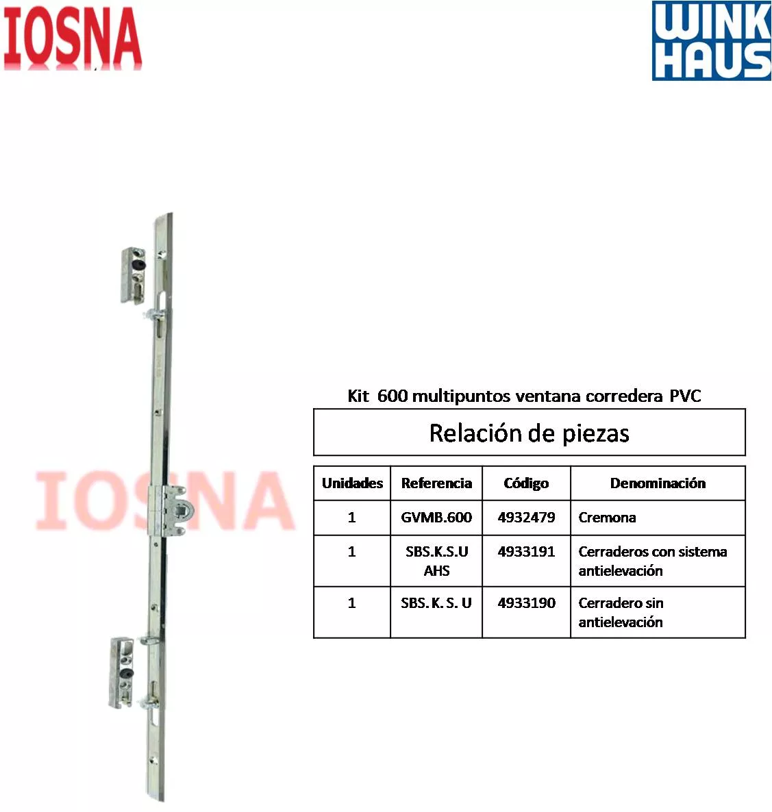 Kit ventana corredera PVC multipuntos 600 alto
