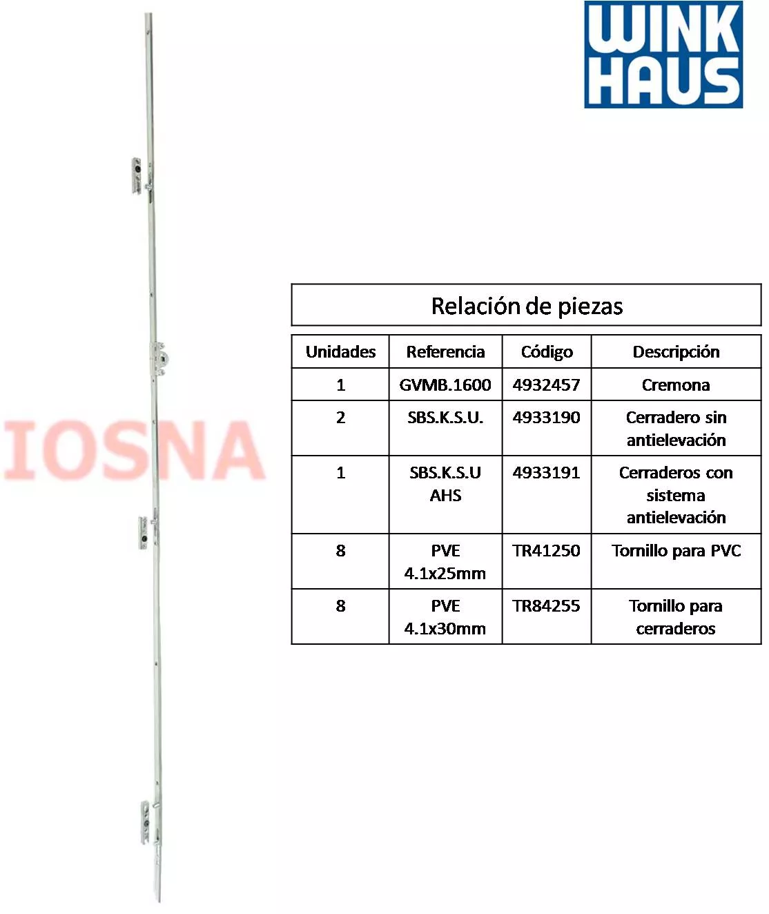 Kit ventana corredera PVC multipuntos  1600 alto