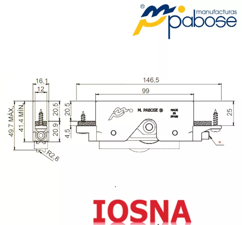 Rueda para corredera pvc Pabose