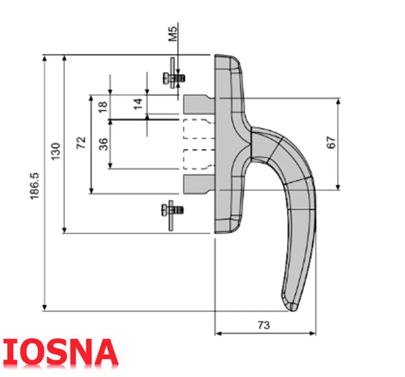 Maneta Fapim blanca para ventana practicable de aluminio 2 palas - 73 mm x 186,5 mm