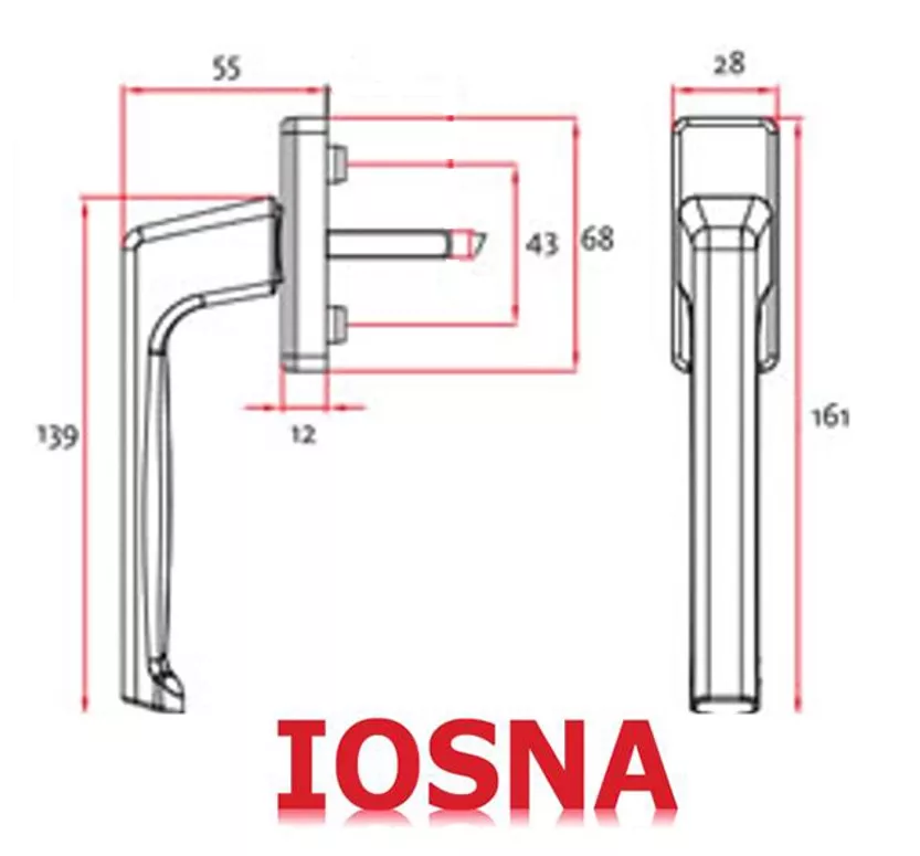 Maneta cuadrada GU para ventanas