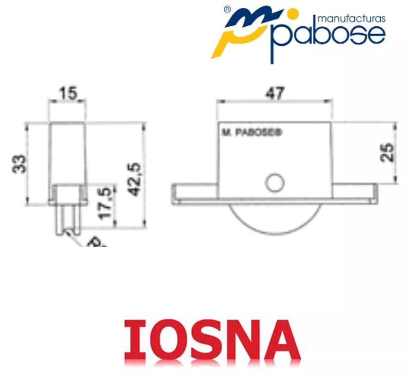 RUEDA PABOSE P-2001E-A PARA HOJA CORREDERA DE PVC