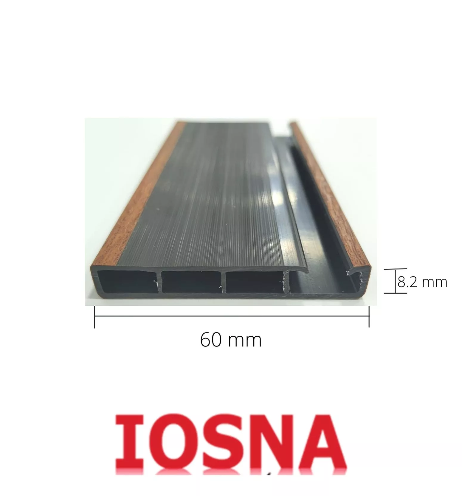 Forro PVC color roble dorado gofrado, 60mm ancho y 8.2 mm de profundidad