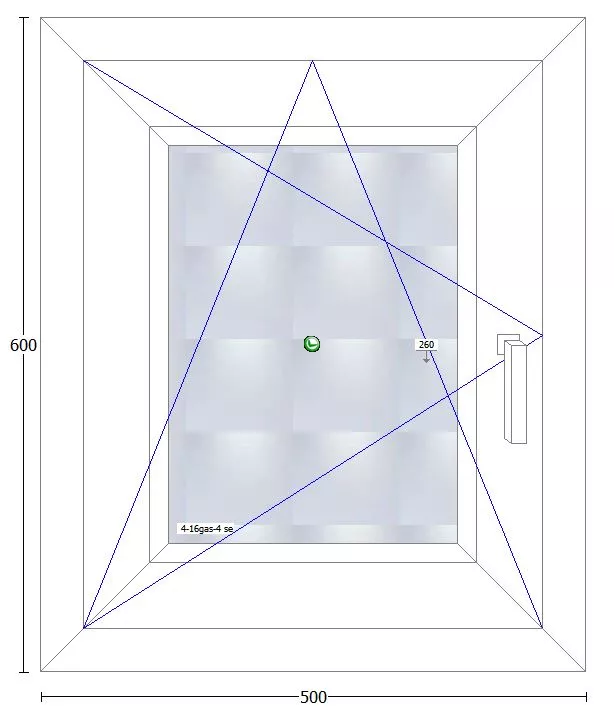 Ventana PVC Cortizo A70 oscilobatiente izquerda ancho 500x600 alto