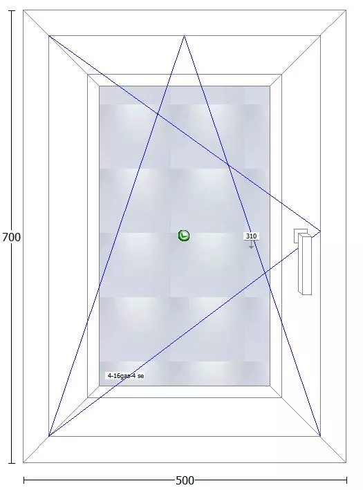 Ventana PVC Cortizo A70 oscilobatiente izquerda ancho 500x700 alto